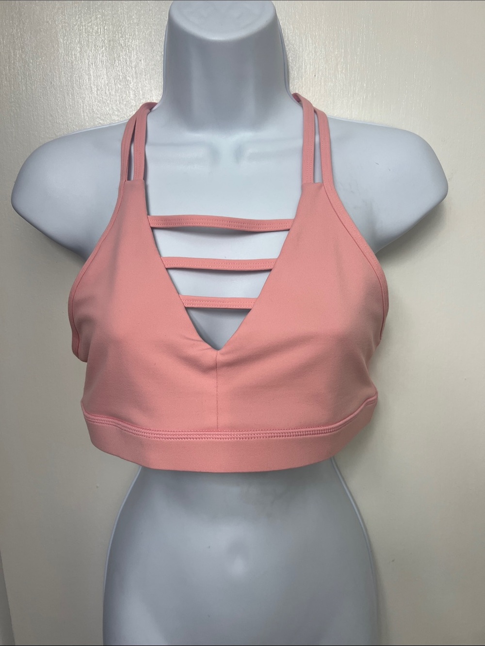 Zyia Active Pink Grid Mesh Sports Bra V-Neck Strappy, Size XL